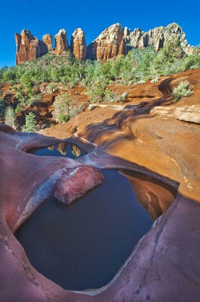 USA, Arizona, Sedona Water pools in rock